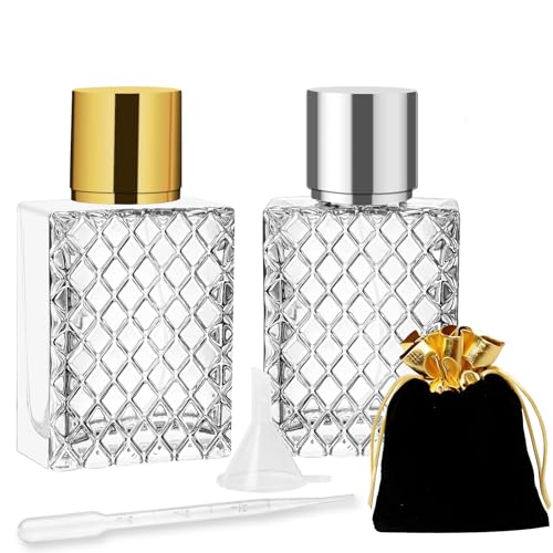 Luxsego Refillable Perfume Bottle 50ml/1.69oz Glass Spray Bottles, Empty Fine Mist Atomizer Clear Glass Essential Oil Container for Travel Gift, Diamond-Cut Design Sprayer for Cologne