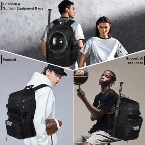GRANDUP Baseball, Softball, soccerball, Rugby, Gym, Yoga – Spacious and Versatile Sports Bags For All Ages Equipment Bags Black - Thumbnail 2