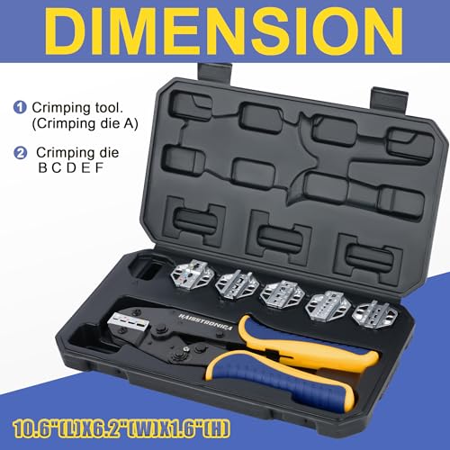 Image of haisstronica 6PCS Crimping Tool Set, Interchangeable Terminal Dies | AWG-Marked Cavities, Interchangeable Dies, Adjustable Pressure, Blow-Molded Storage, Home and Workshop Wiring