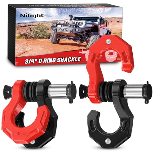 Image of Nilight 2 Pack 3 /4 inch D-Ring Separate Shackle with 7 /8 inch Lock Pin 45,000 lbs Break Strength, Off Road Recovery Shackle with Isolators Washers for Use with Tow Strap, Winch, Truck Vehicle (Black&Red)