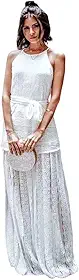 Vestido Longo Fluido Branco em Renda Noiva Batizado Casamento Cerimonia Simples Dia Casamento Cartório Pre Wedding Final de Ano, Ano Novo Reveillon Praia