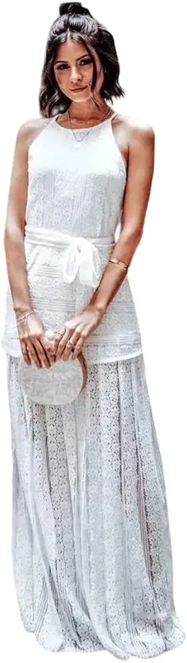 Vestido Longo Fluido Branco em Renda Noiva Batizado Casamento Cerimonia Simples Dia Casamento Cartório Pre Wedding Final de Ano, Ano Novo Reveillon Praia