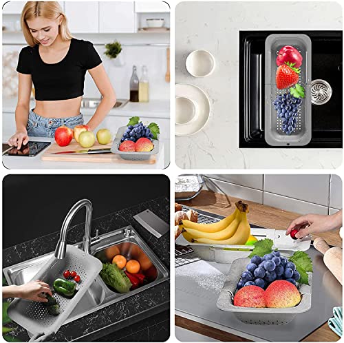 Escurridor plegable de cocina extensible colador frutas verduras cortador pasta comida cesta ahorra espacio portátil sobre el fregadero (gris)