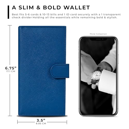 Image of Oak Leathers Checkbook Cover Slim Minimalist For Men with RFID Blocking Credit Card Holder Wallet (Royal Blue)