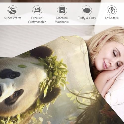 Plaid couverture flannel motif panda jeté canapé doux chaud et durable