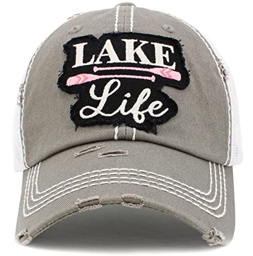 Image of Vacation Beach Camping Womens Baseball Cap Distressed Vintage Unconstructed Embroidered Patch Hat