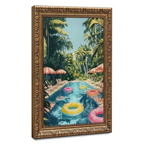 Tropical Pool Donut Floats Canvas Wall Art · Retro Poolside