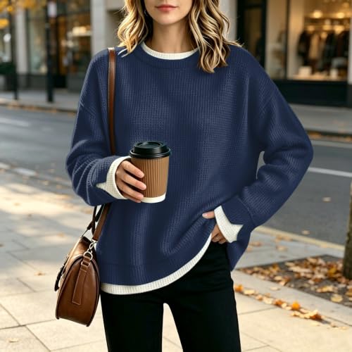 Oversized Crew Neck Sweatshirts Women Waffle Long Sleeve Sweatshirt Fall - image 2