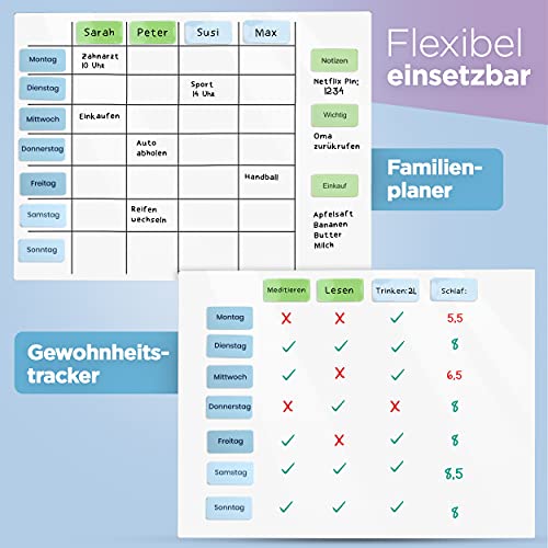 BLAUFUCHS ® – Whiteboard Magnetisch A3 – Abwischbare Magnettafel für Planung & Organisation – Inkl. 6 Marker & 22 Magnete – Wochenplaner für Familie, Büro, Küche und Kühlschrank