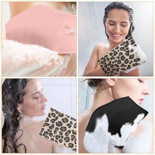 Image of Tatuo 12 Pack Korean Exfoliating Mitts, Italy Towel,8 x 5.5 in,Leopard