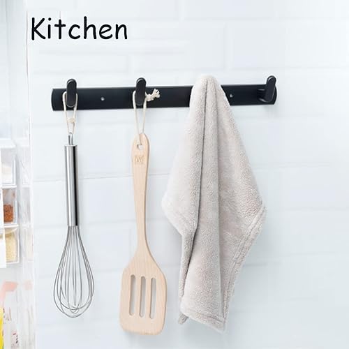 Miniatura 5 de Perchero de pared moderno para colgar abrigos, ropa, sombreros, bolsas con 4 ganchos, toallero negro de aluminio espacial para cocina, entrada,