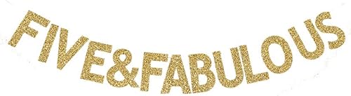 Five&Fabulous - Cartel de 5.º cumpleaños para niñas y niños, fiesta de 5º cumpleaños o aniversario de boda, decoración de letrero de papel dorado
