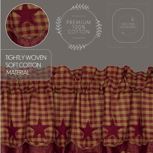VHC-Brands-Star-Cotton-Primitive-Curtains-Rod-Pocket-Tie-Backs-Appliqued-Door-Panel-72×40-Burgundy-Red VHC Brands Star Cotton Primitive Curtains Rod Pocket Tie Backs Appliqued Door Panel 72×40 Burgundy Red