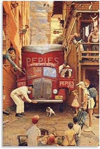 XCPORA Norman Rockwell Poster《Roadblock 1949》Arte della Parete Norman Rockwell Tela Pittura Norman Rockwel Stampe per la Decorazione Domestica Immagine 50x70cmx1 Senza Cornice