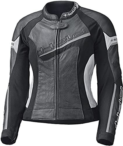 Held Debbie II perforierte Damen Motorrad Lederjacke, schwarz/weiß, 80