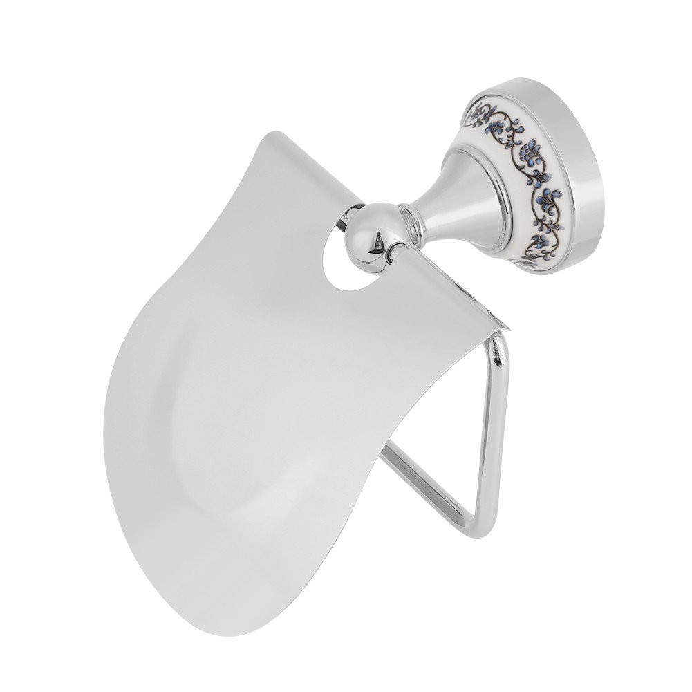 Toilet Paper Holder, Ceramic + Stainless Steel Polished Toilet Paper Dispenser with a Tissue Lid, Wall Mount Commercial Toilet Paper, Tissue Roll for Bathroom, Washroom (Chrome)