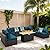 Lviden 9 Pieces Wicker Patio Furniture Set Outdoor PE Rattan Sectional Conversation Sofa Set with Peacock Blue Cushions and 45” Gas fire Pit Table