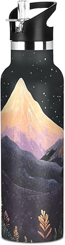 Black Mountain - Botella de agua deportiva a prueba de fugas y sin bisfenol A (BPA) con pajitas a prueba de fugas, doble pared aislada al vacío para