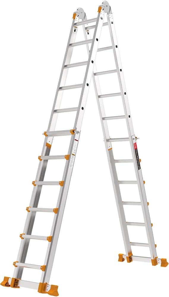 Valeo Ladder 22FT, Multi Position 6 Step Ladder Extension, Anti-Slip A Frame Folding Ladder with Removable Tool Tray, 330lbs Adjustable Telescopic Aluminum Ladders for Stairs Home Indoor Outdoor Roof
