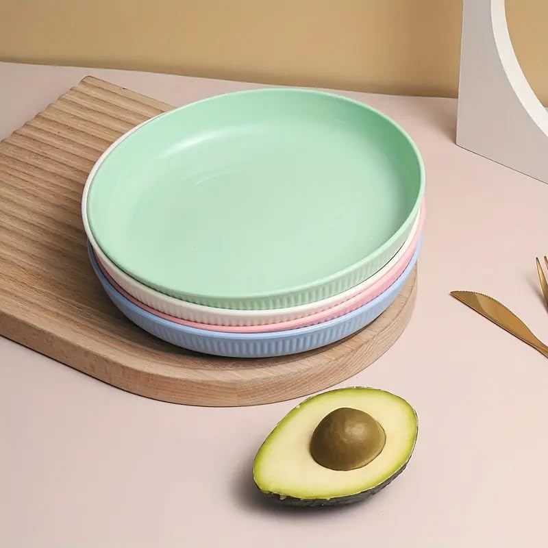 Image of Wheat Straw Dinner Plate Set, Eco-Friendly Dinner Set Round Serving Plate, Dishwasher & Microwave Safe - Perfect for Dinner Dishes Deep Plates Easy to Clean (Green - 4pcs, Medium)