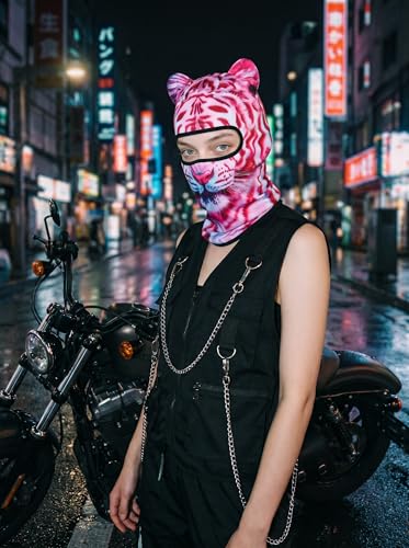 Image of 3D Cat Ski Balaclava Sheisty Face Mask with Ears Cute Animal Ski Mask for Music Festivals Raves Party Outdoor Activities