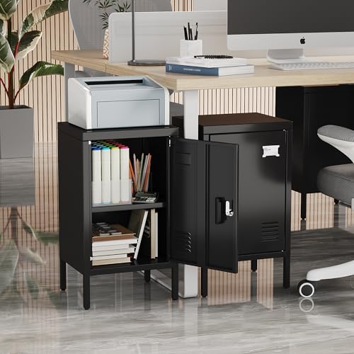 Image of Aobabo 24.4 inch H Metal Locker Storage Cabinet with Lock,1 Doors Storage Cabinet with Adjustable Leveling Foot and Adjustable Shelves, Lockers for Home, Office, Assembly Required, Black