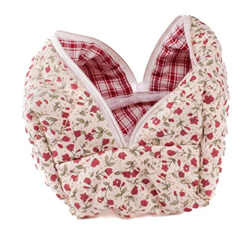 Floral Cotton Quilted Makeup Bag, Toiletries Bag, Cosmetics Organizer, Skincare Bag, Pencils Pens Case, Drawing Tools Pouch, Paintbrushes Case, Travel Case, Small Size, Cute Luxury (Red Flowers) #TOP1