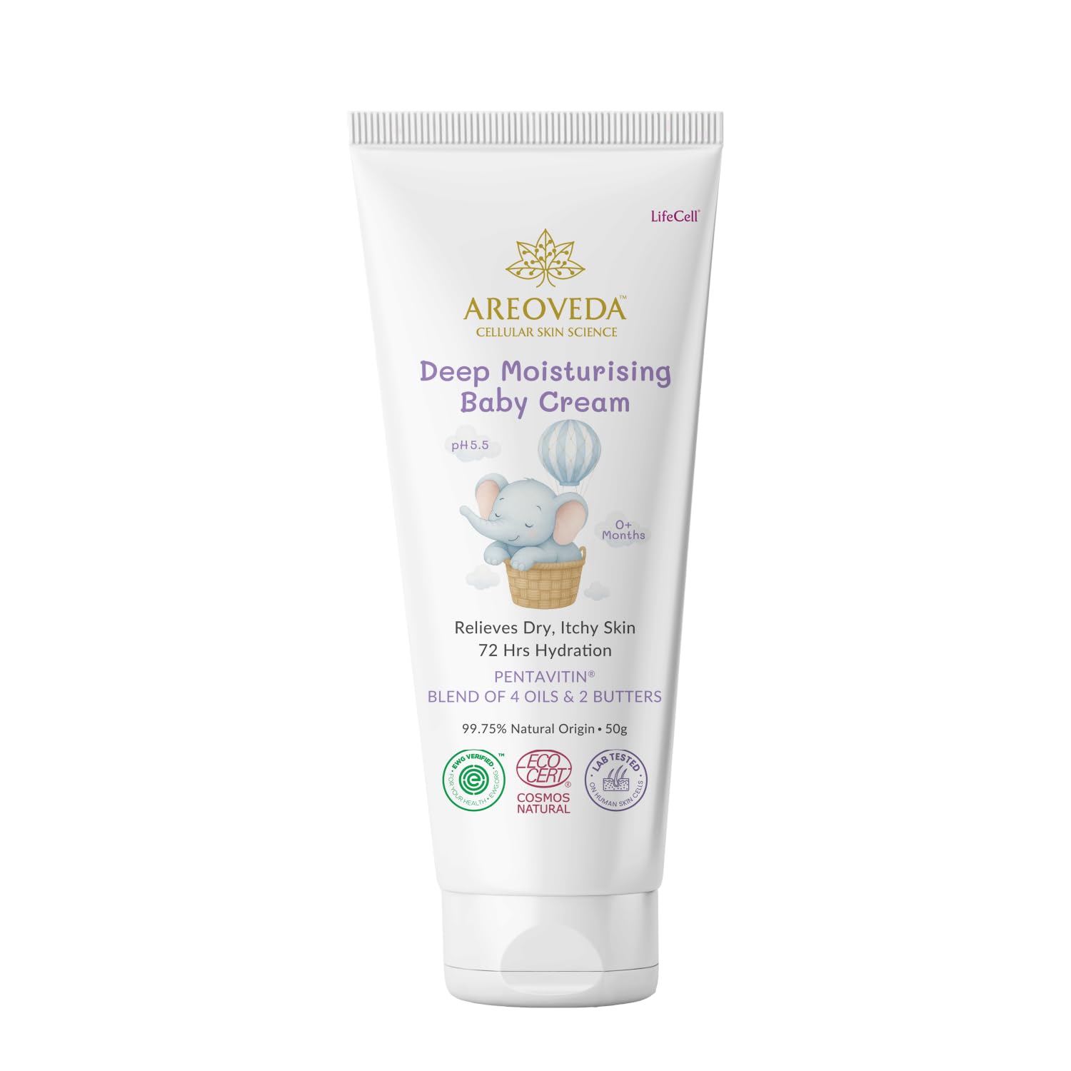AreoVeda Deep Moisturising Baby Cream (50gm) | 72Hrs Hydration | Suitable for Baby's Dry Skin | With Shea Butter & Saffron Extract | Non-Sticky | For 0-5 Years | Ecocert Certified, EWG Verified