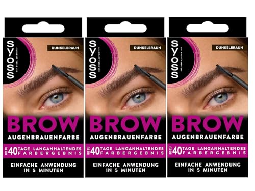 Syoss Augenbrauen Kit Augenbrauenfarbe 4-1 Dunkelbraun Stufe 3 (17 ml), Augenbrauen färben für einen natürlichen Look und ein langanhaltendes Ergebnis, 3x 17 ml