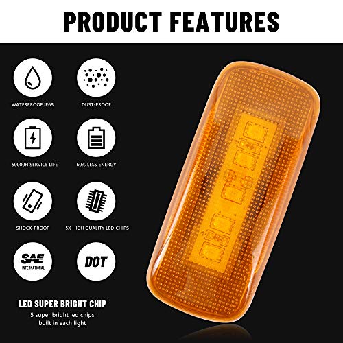 image for BASIKER Rear Bed Side Marker LED Fender Lights for 2003-2009 Dodge and