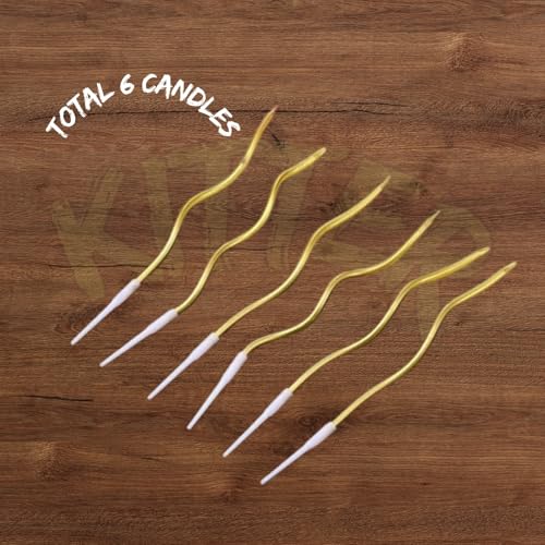 Image of KITTER Metallic Golden Spiral Candle for Decoration - Pack of 6 Pcs Twisted Candles for Birthday Cake | Golden Candle Set | Spiral Long Candles | Golden Candle for Cake Birthday