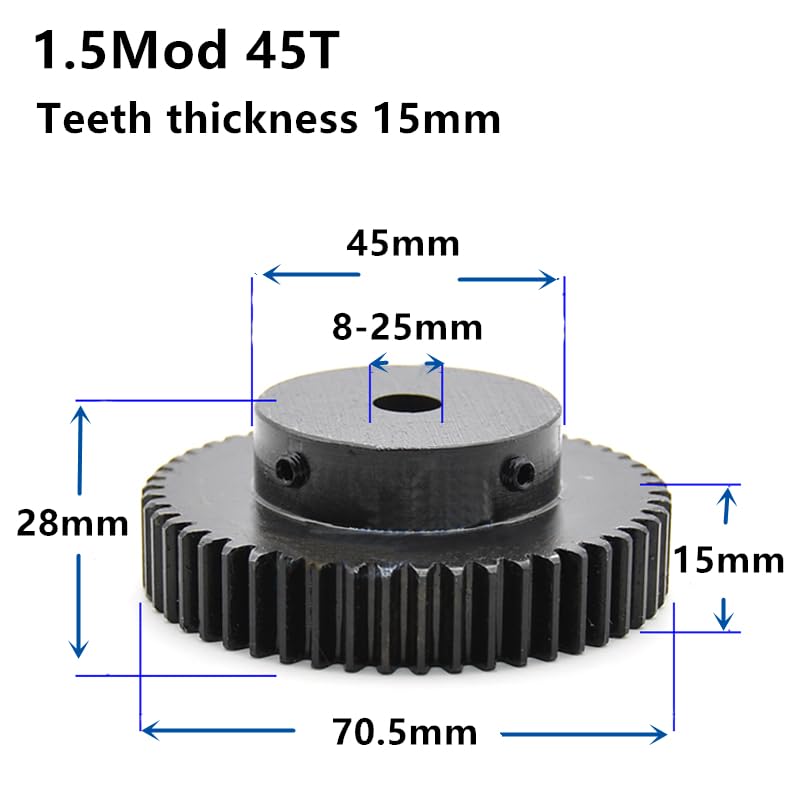 Industrial helical Gear 45Teeth Spur Gear Pinion Teeth Width 15mm 1.5gear Rack 45teeth Bore 8-25mm(17mm)