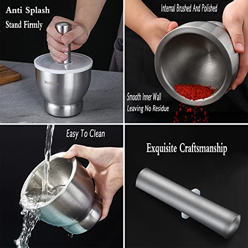 Locci Mortar And Pestle Set Large, Molcajete, Pill Grinder Guacamole Muddler And Bowls Herb Pesto Spice Crusher, 18/8 Stainless Steel (Large-5Inches) #TOP5