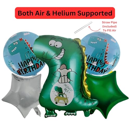 Image of KITTER (Pack Of 5) Balloons Dino King Theme Happy Birthday Balloon Set, Dinosaur Birthday Balloons, Dinosaur Theme Decoration Set (Foil) | 5 Pc Dinosaur Balloon Set for Kids Birthday Party, Multicolor