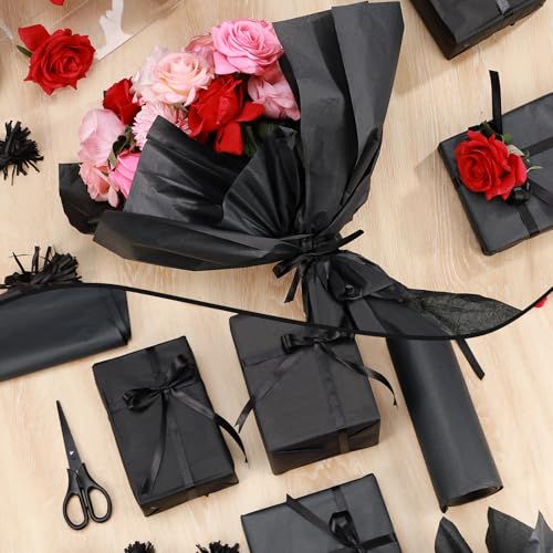 Image of woric 160 Sheets Black Tissue Paper for Gift Bags 20 X 14 Inches | Tissue Paper Bulk for Crafts DIY Wrapping Birthday Black-Tie Weddings Decorations