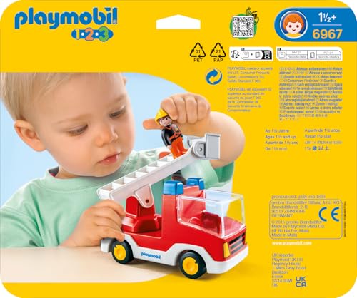 Playmobil 1.2.3 6967 Camion de Pompier avec échelle pivotante - avec Un Personnage et Un Camion de Pompier - Mes Premiers Apprendre en s'amusant - pour Les Tout-Petits 18-36 Mois
