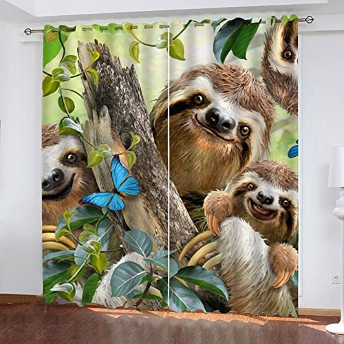 Fgolphd Kinder Niedliches Faultier Fenstervorhang Karikatur Tier Blickdichte Vorhänge Dekor Für Lustiges Fabeln Faultier Vorhang 2er Set (3,280 × 180CM) Cover
