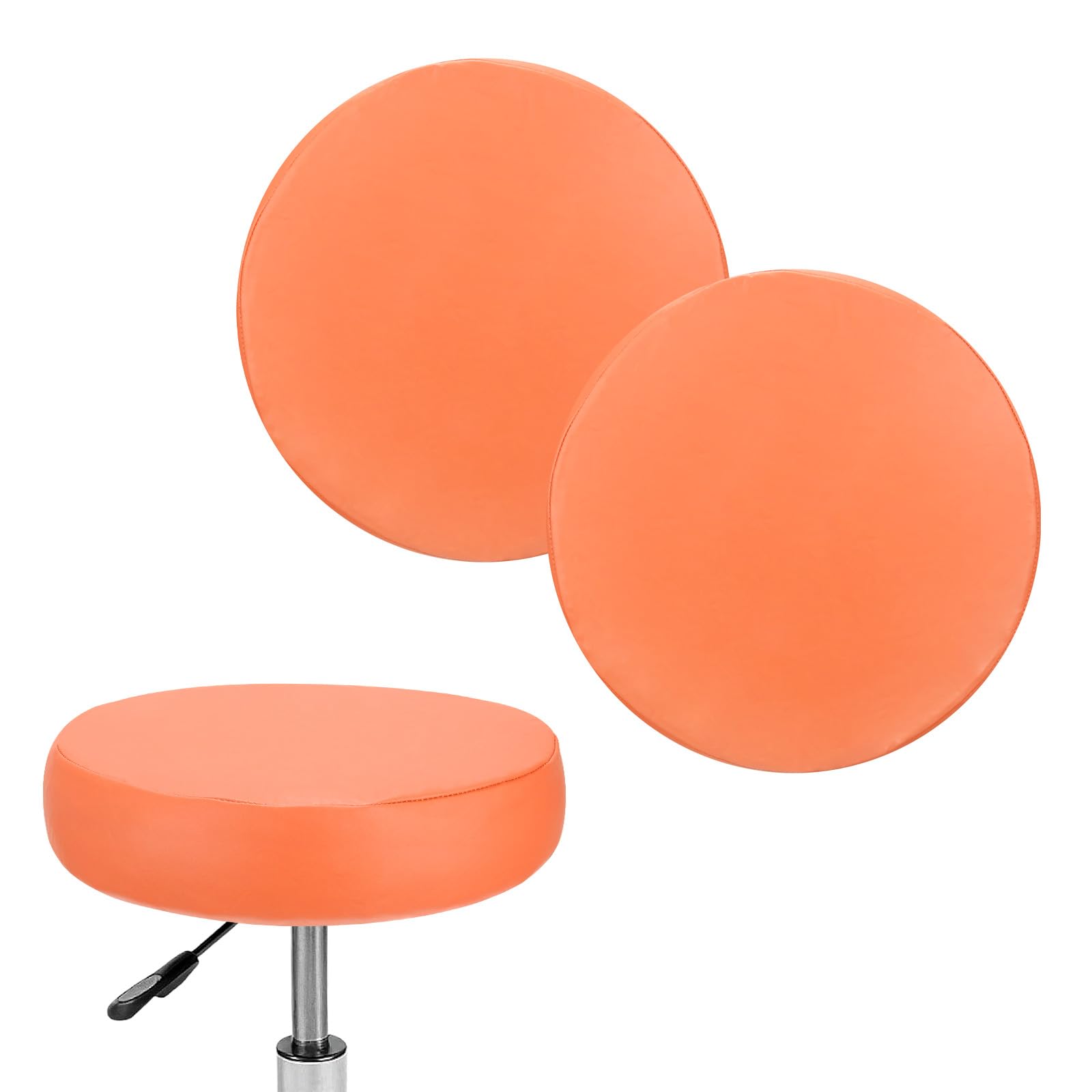M METERXITY 2-Pack Bar Stool Covers Round, for 12-14 Inch Chair Waterproof PU Seat Covers with Elastic Bands for Bar Stool/Round Cushion [Orange]