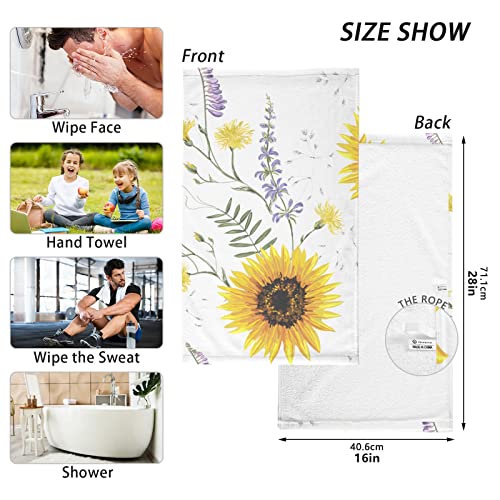 Zoeo Face Towel Set Of 2, Sunflower Lavander Daisy Spring Hand Towel Dish Towels Cotton Bath Decor Set For Kids 30X15 Inch Gym Yoga Towels #TOP2