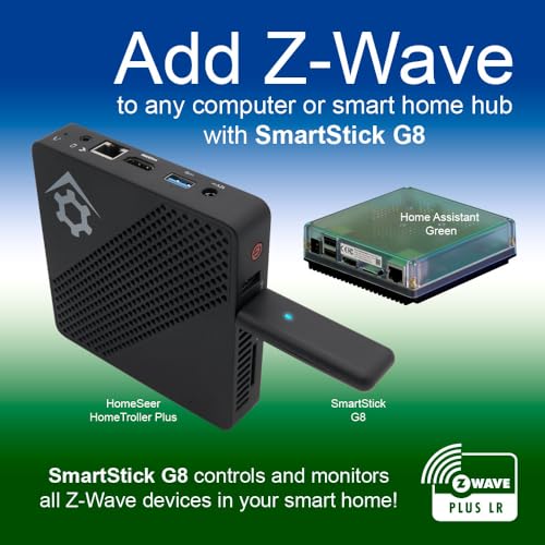 HomeSeer SmartStick G8 Z-Wave Plus V2 USB Controller, 800 Series Long Range (Up to 1 Mile), S2 Security, Compatible with HomeSeer, Home Assistant & Other Smart Home Hubs
