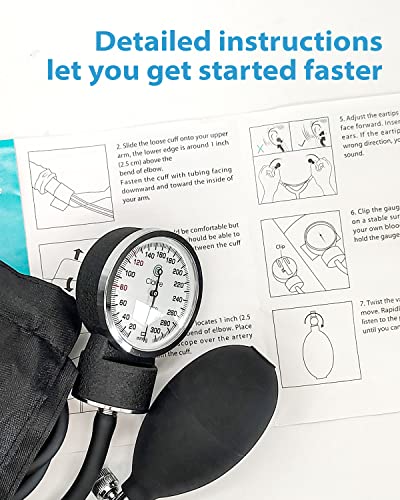 Clairre Professional Sphygmomanometer Manual Blood Pressure Cuff And Stethoscope Kit For Nurses/Doctors/Nursing Students, Carrying Case Included, Universal Cuff Size: 9-16 Inch (Black) #TOP4
