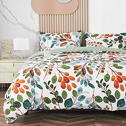 Funda Nordica Biloba Funda Nordica Floral Multicolor Microfibra para Cama 180/200, Patrón Primavera Ramas y Hojas Funda Edredon 240x260 cm y 2 x Fundas de Almohada de 50x90 cm Suave Fundas Nórdicas Verde