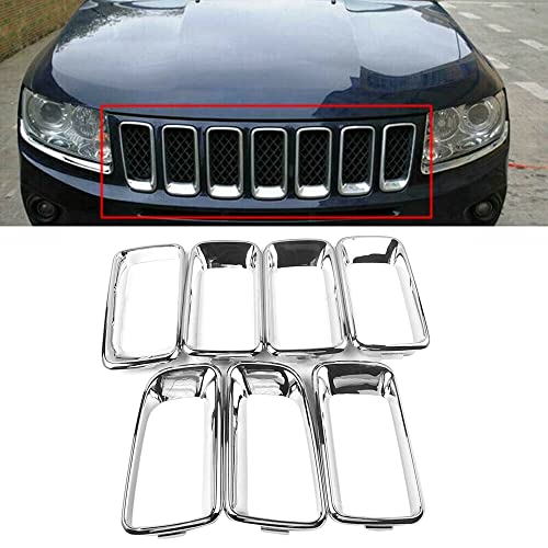 Image of Compatible with Jeep Compass 2011-2016, Car Accessories Black Chrome Front Grille Vent Hole Frame Trim Grille Trim shapeing Insert, Replace 68109865AA, Chrome /Black, 7 PCS
