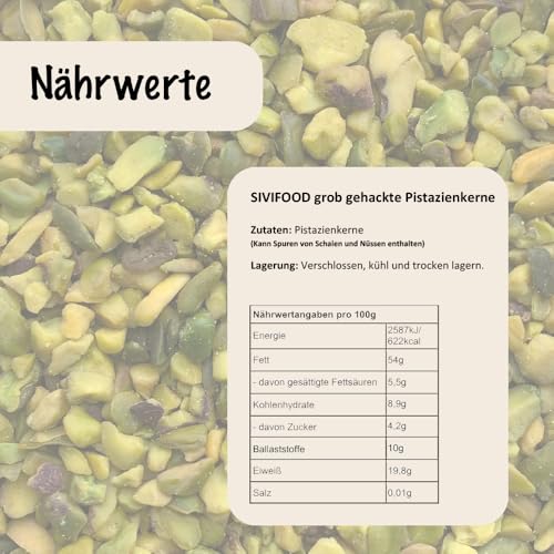 SIVIFOOD Pistazienkerne grob gehackt 250g - gehackte Pistazien grün naturbelassen ungesalzen unbehandelt zum Backen in Premium Qualität natürlich vegan Topping für Baklava Kuchen Eis Dubai-Schokolade