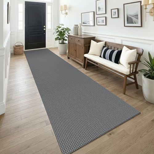 KOZYFLY 3x14 Runners Rugs for Hallway, Long Washable Runner Rug, Non Slip Rubber Backed Kitchen Runner, Flatweave Entryway Rug, Floor Carpet for Entry, Aisle, Hall, Grey/Dark Grey