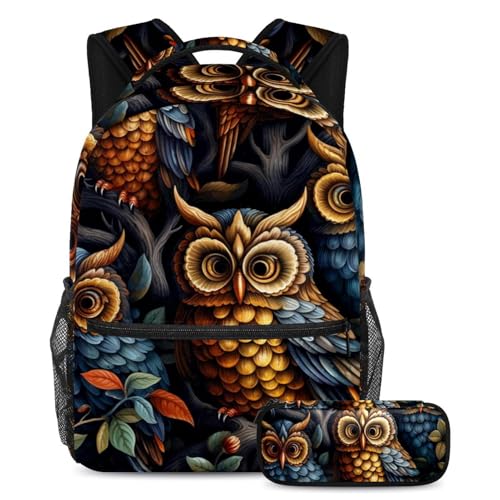 Lot de 2 cartables de grande capacité ergonomiques motif hibou