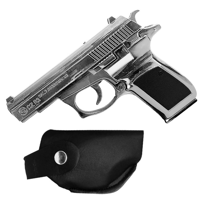 Image of Heavy Metal Gun Pistol Shaped with Barrel Pull Back System and Holster Pocket Lighter