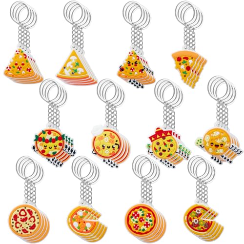 Nosiny 48 Pcs Pizza Party Favors Pizza Keychains Food Keychain Assorted Styles and Colors for Party Favors, Decorations, Gift