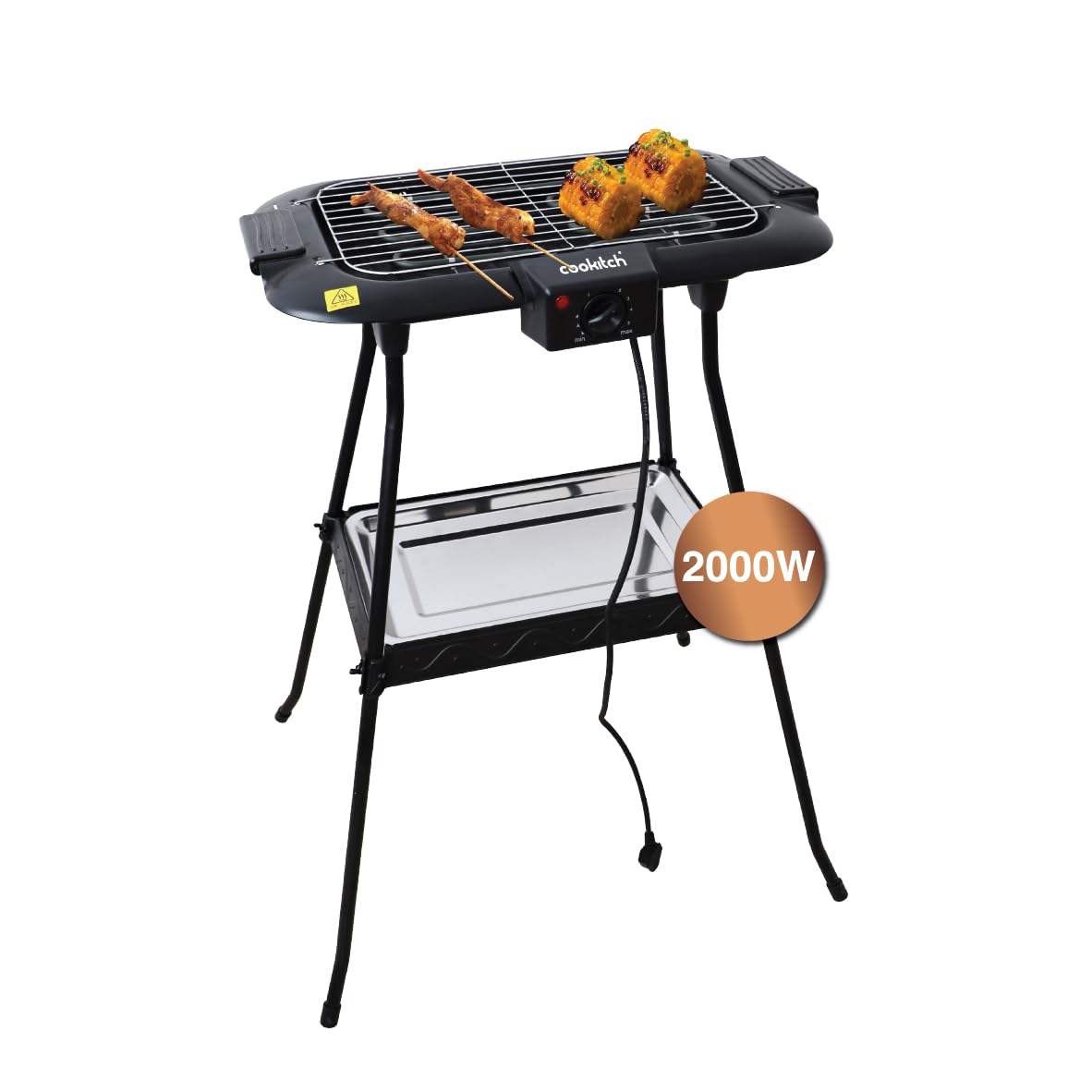 Barbacoa Eléctrica 2000W, 2 en 1 - Parrila Eléctrica de Pie y de Mesa, Portátil, Sin Humo, Calienta rápido con regulador de temperatura, Incluye Cortavientos