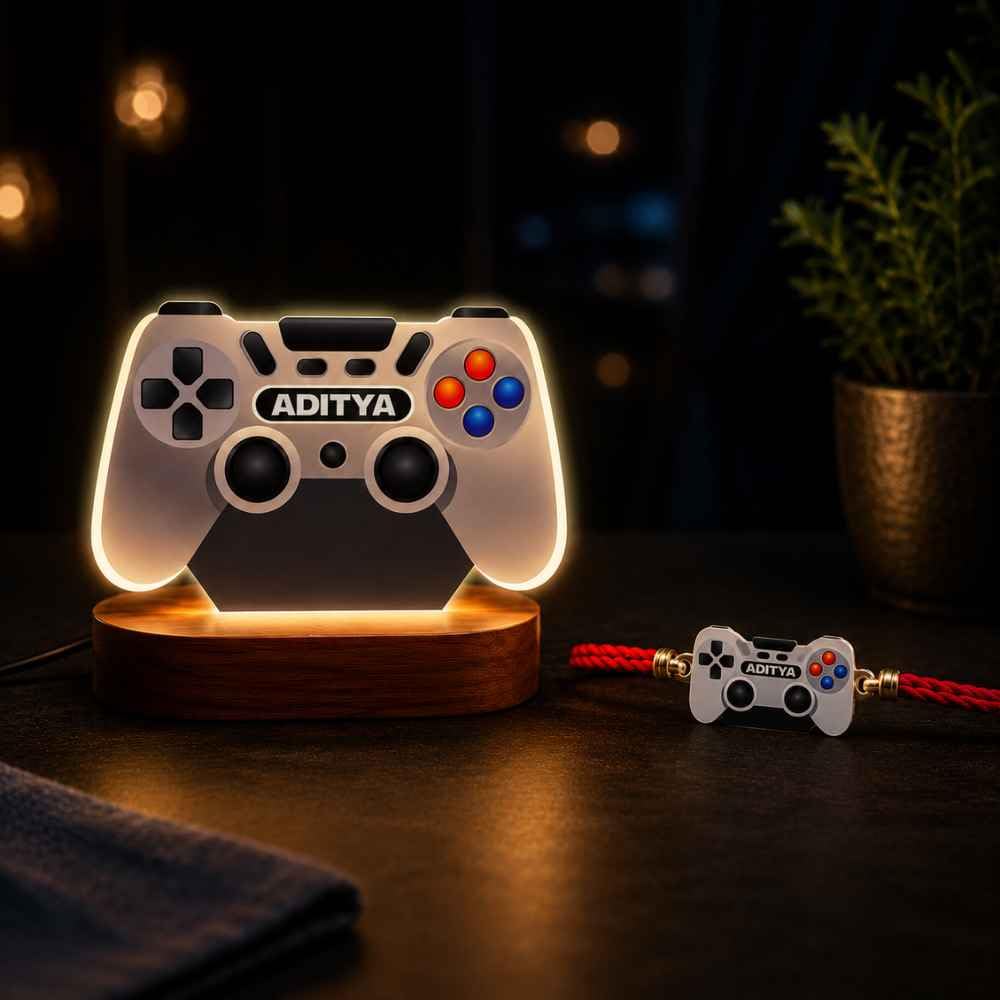 Nutcase Personalized Gamer Little Brother Rakhi Gift Set with Custom LED Lamp & Game Controller Shaped Rakhi | Gaming Rakhi | Rakshabandhan Gift for Brother-image-4